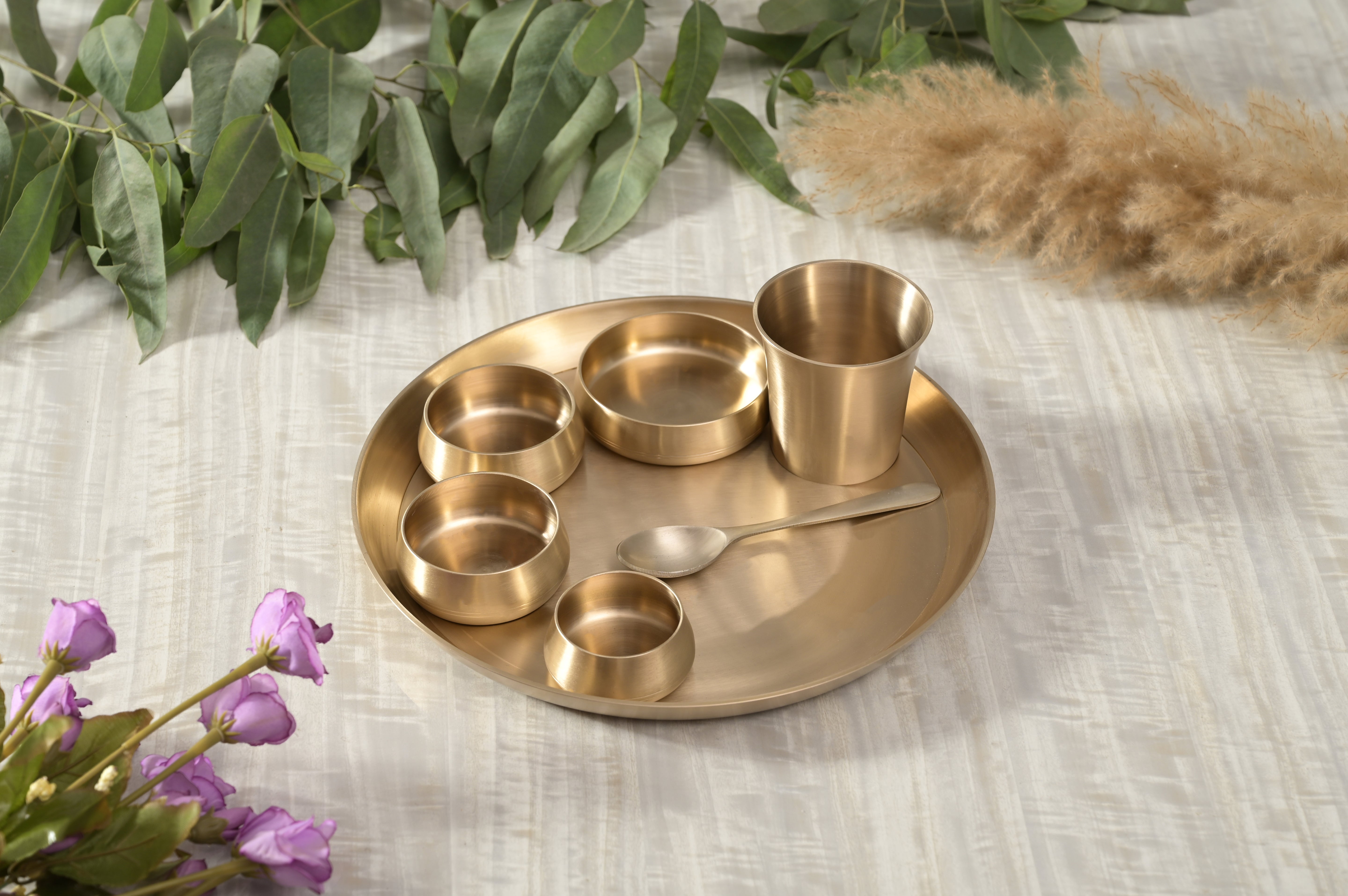 BRASS BHOJAN THALI SET OF 7